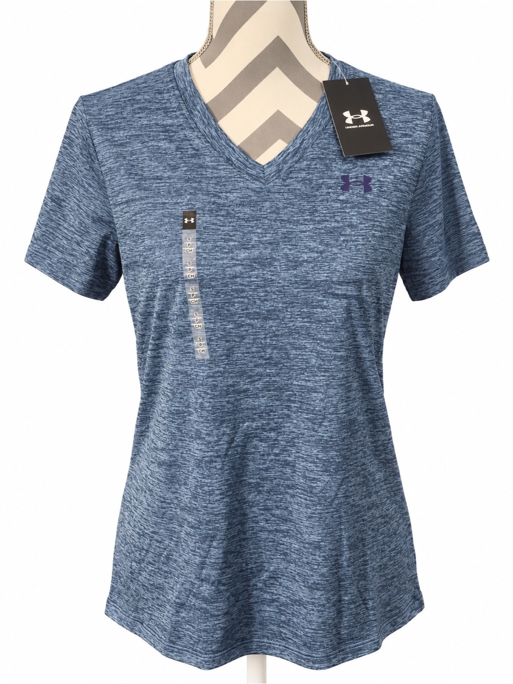 Under Armour Women’s Heathered Blue V-Neck Performance Tee size XS retail $24.00